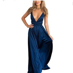 Navy Satin Maxi Dress
